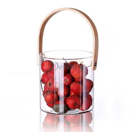 Glass Ice Bucket Fruit Bucket With Handle (Round)