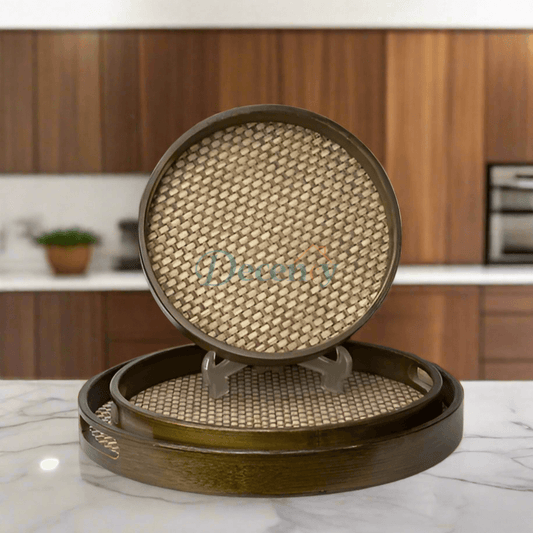 Set Of 3 Handcrafted Rattan Trays