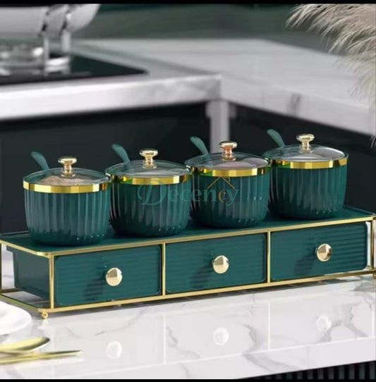 Luxury Double Layer Kitchen Spice Rack with Metal Gold Stand