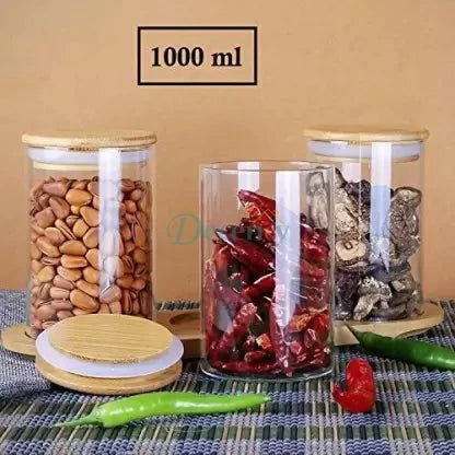 3 Pcs Airtight Glass Jars For Food Storage With Wooden Lids - Decency