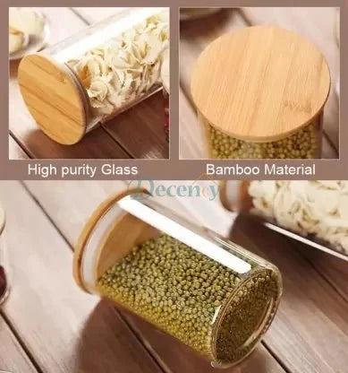 3 Pcs Airtight Glass Jars For Food Storage With Wooden Lids - Decency