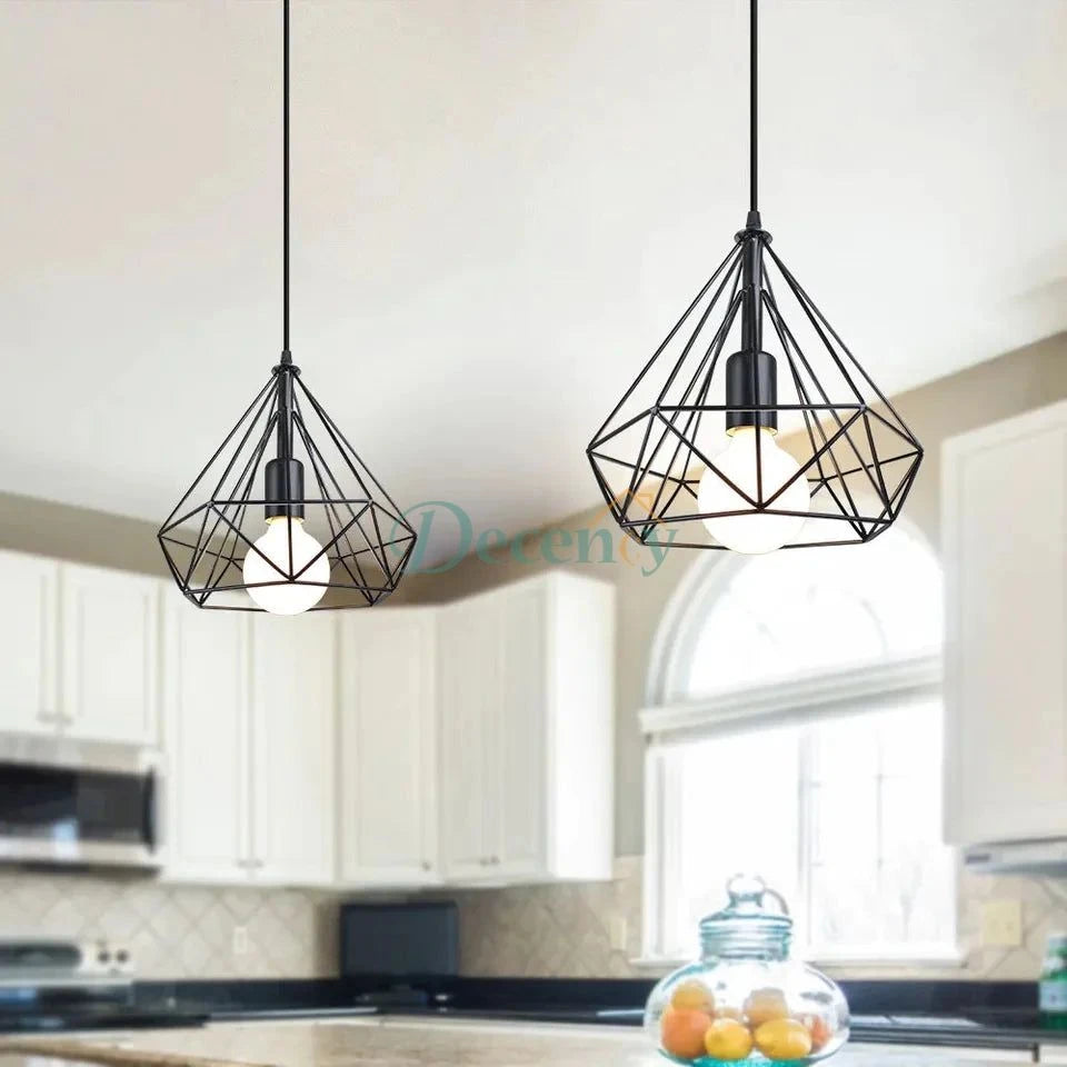 Sparkling Diamond Drop Pendant Lamp with vintage edison bulb