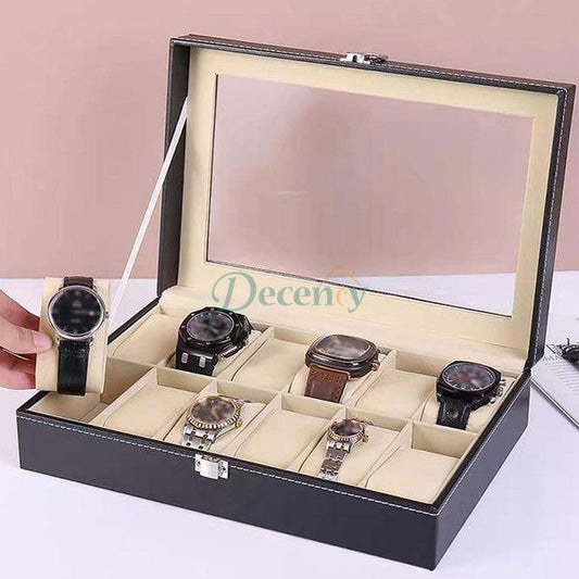 Elegant 12-Compartment Watch Storage Box