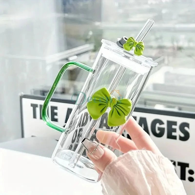 Elegant 12oz Clear Glass Tumbler with Straw & Handle - Reusable Cup