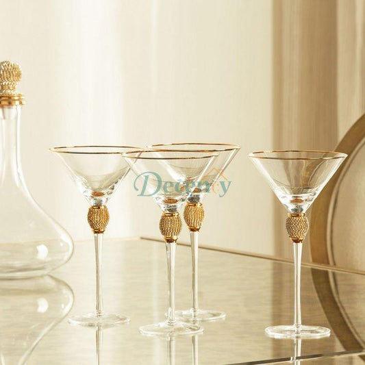 6 Pcs Cocktail Glass Gold Rim Drinkware Clear Champagne