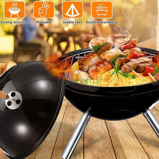 Portable Football Style BBQ Grill with Heat Control | Countertop Charcoal Barbecue Grill