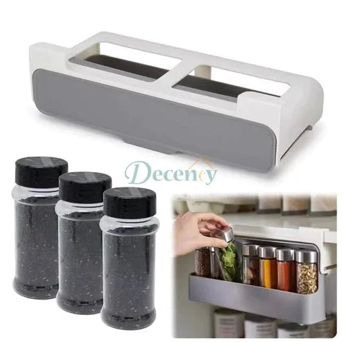 KitchenSpace Under-Shelf Spice Drawer – 6 Bottles Included