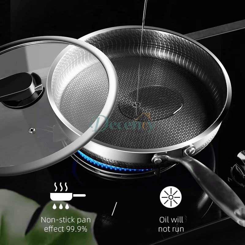Stainless Steel Uncoated Honeycomb Dual - Sided Non - Stick Frying Pan