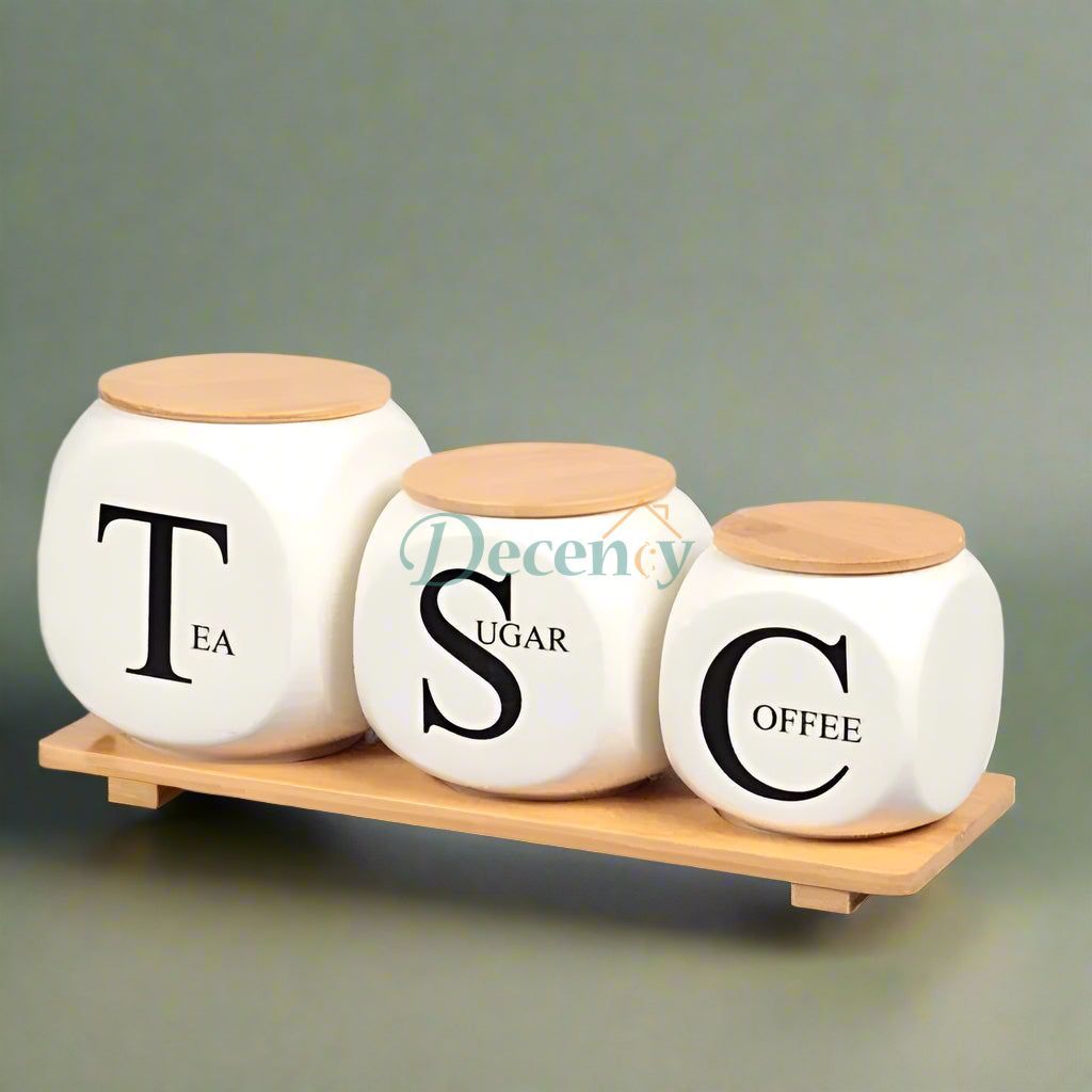 Ceramic Jar Set with Bamboo Stand