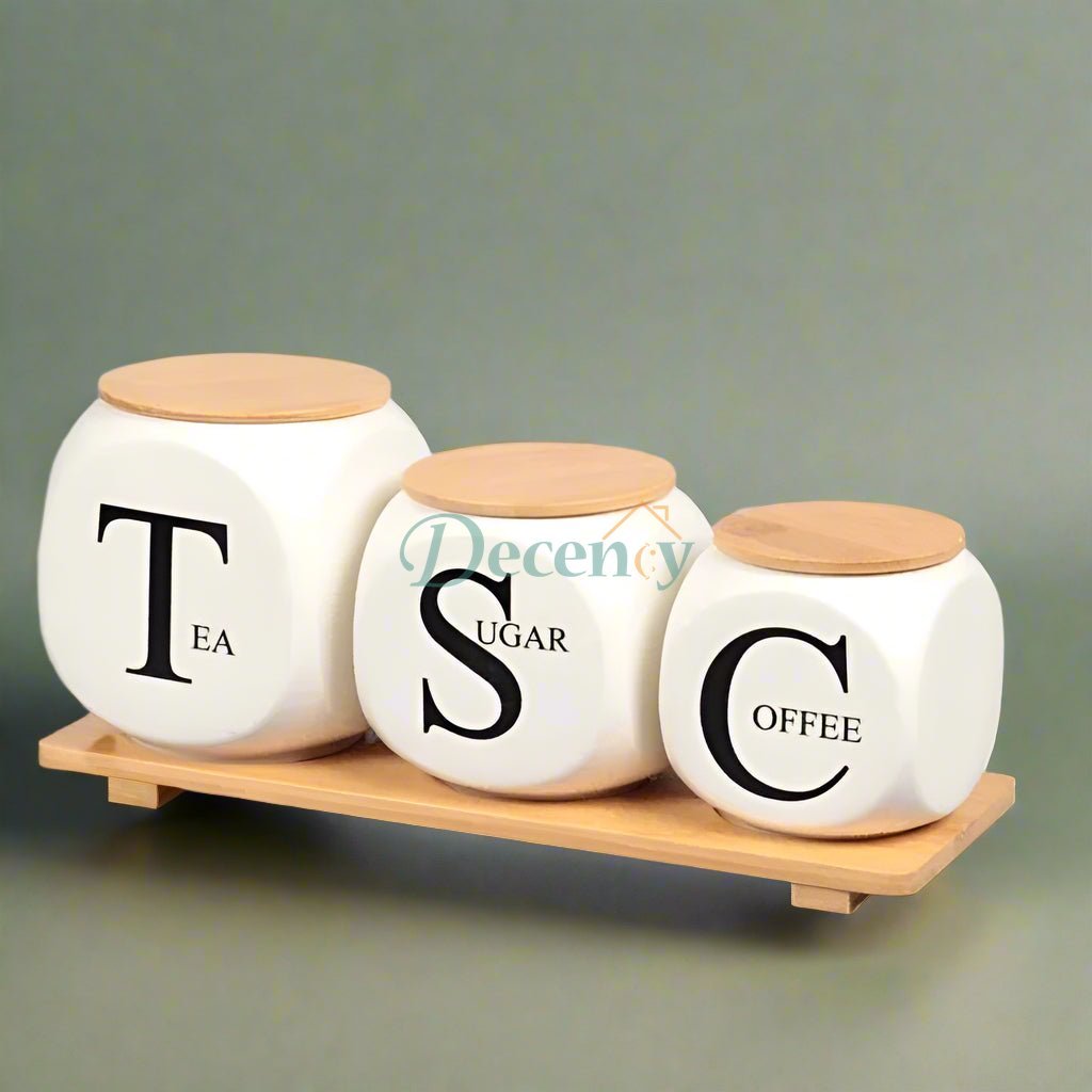 Ceramic Jar Set with Bamboo Stand