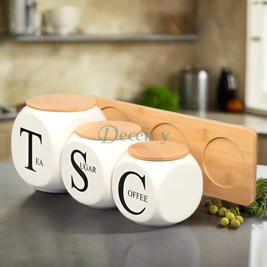 Ceramic Jar Set with Bamboo Stand