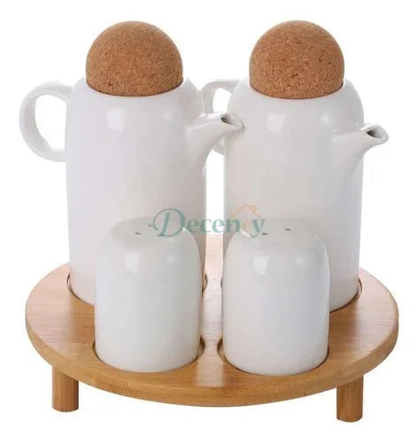 4-Piece Condiment Set with Wooden Stand – Stylish Spice Holder