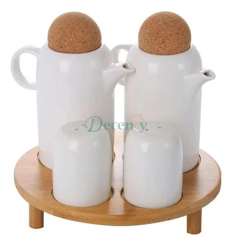 4-Piece Condiment Set with Wooden Stand – Stylish Spice Holder