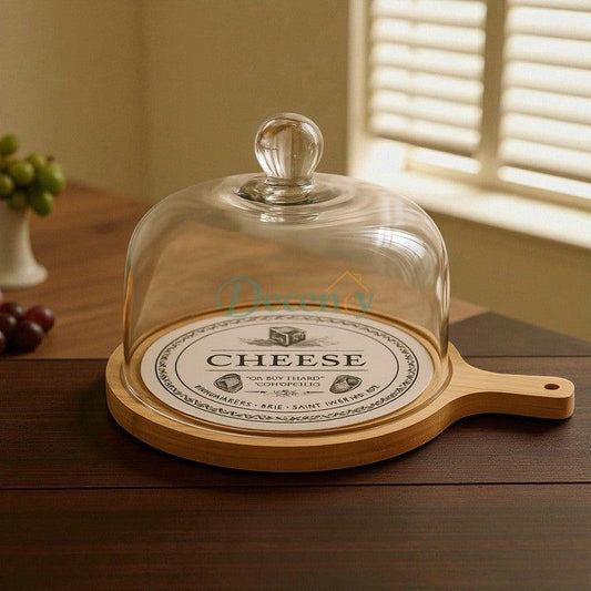 Luxury Wooden Cheese Board with Glass Dome Cover – Premium Serving Platter for Cheese
