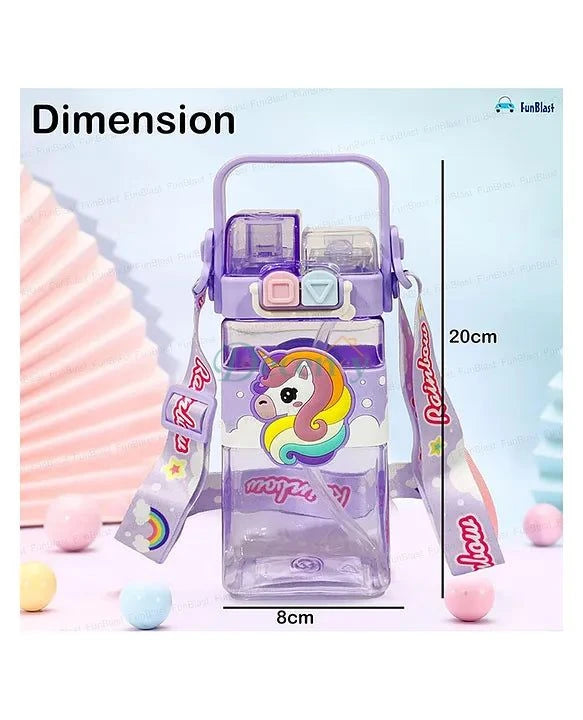 550 ML Unicorn Theme Water Bottle with Dual Cap