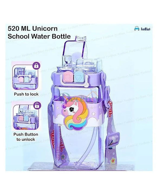 550 ML Unicorn Theme Water Bottle with Dual Cap