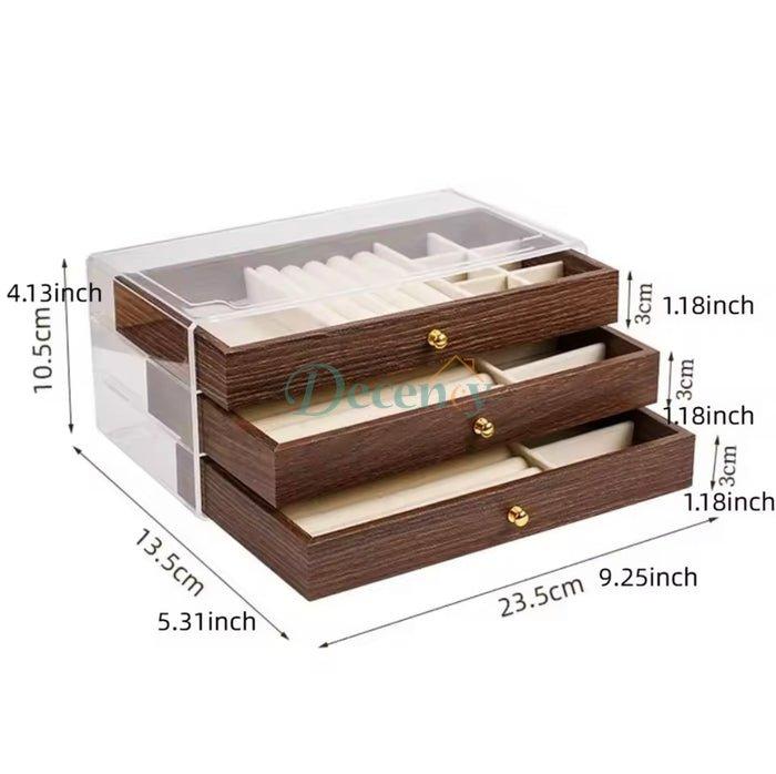 3 Layer Vintage Wooden Jewelry Organizer Box