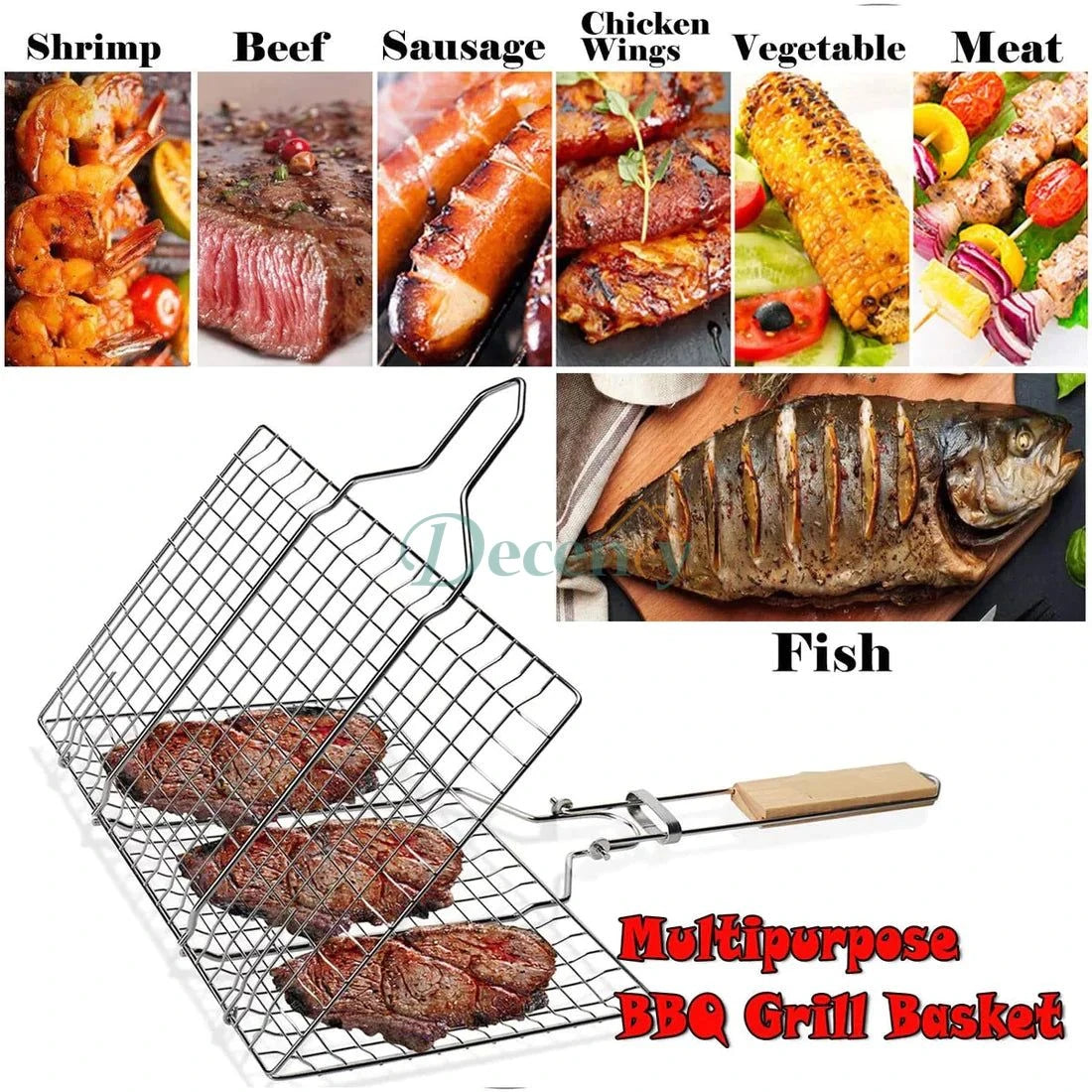 Barbecue Grill Basket with Wood Handle - Decency