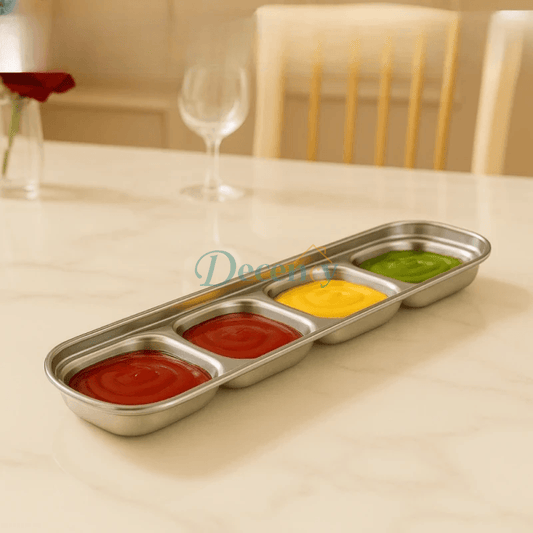 4-Section Dip & Sauce Tray – Elegant Golden & Silver