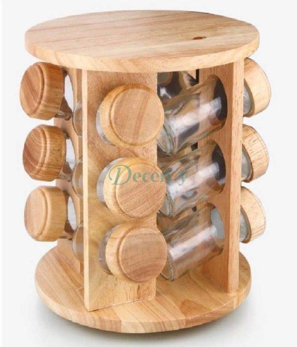 12Pcs Jars Wood Spice Rack