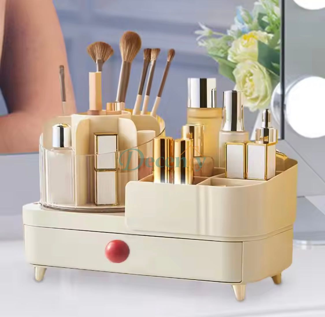 Cosmetic Storage Holder With Rotating Makeup Brush Holder