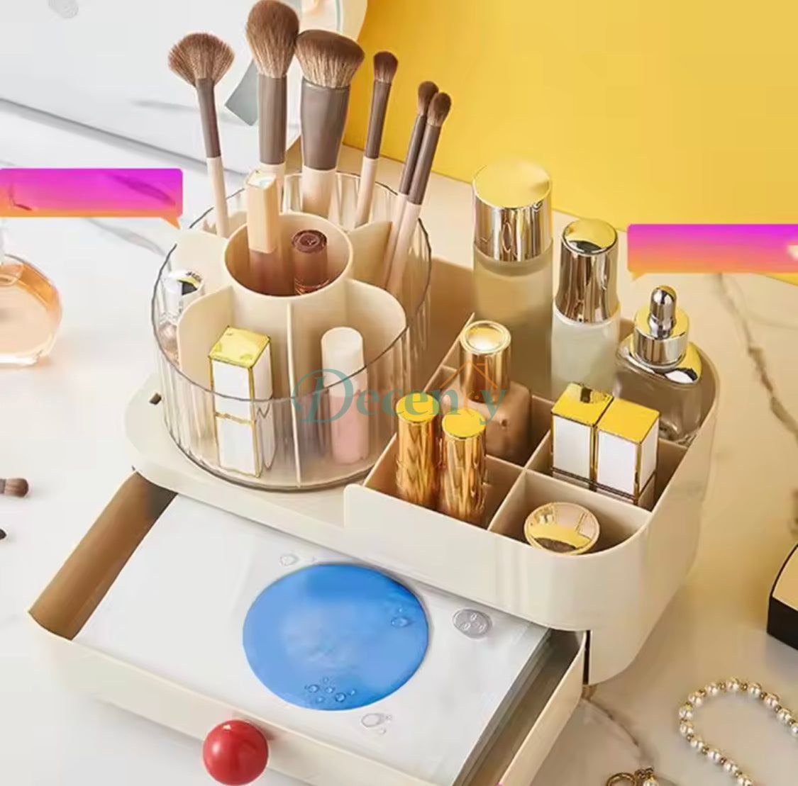 Cosmetic Storage Holder With Rotating Makeup Brush Holder
