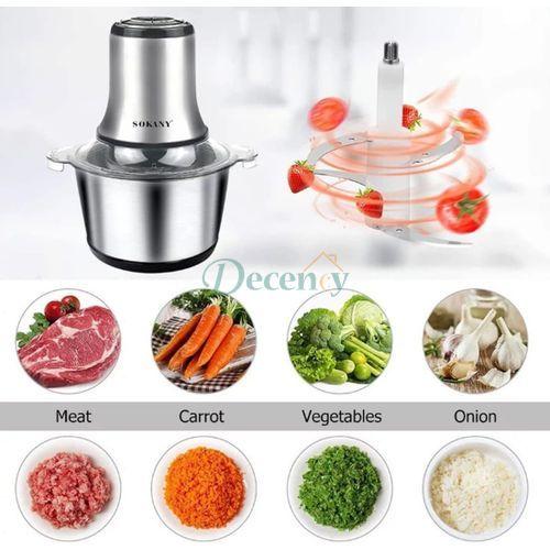 Meat Grinder Chopper 3L ,Electric Stainless Steel Meat Chopper, Silver - Decency