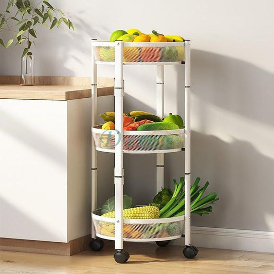 Three-tier Kitchen Large-capacity Storage Rack Foldable Floor Rack with Wheels