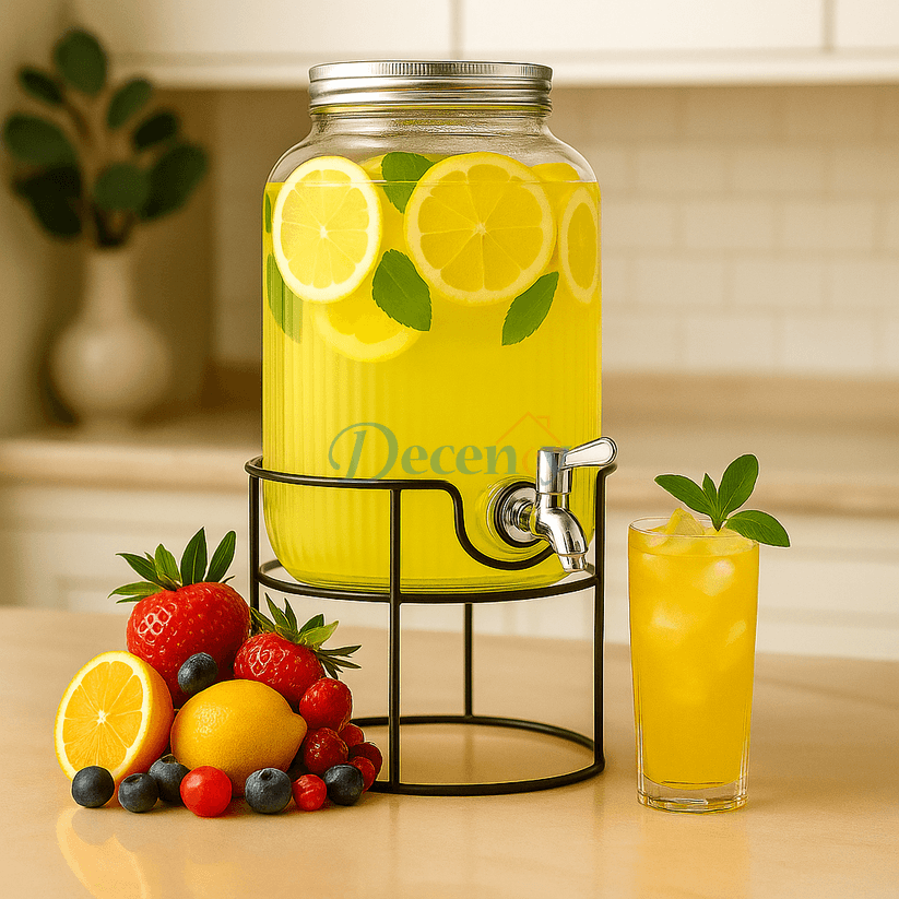 8L Round Glass Water Dispenser with Metal Stand