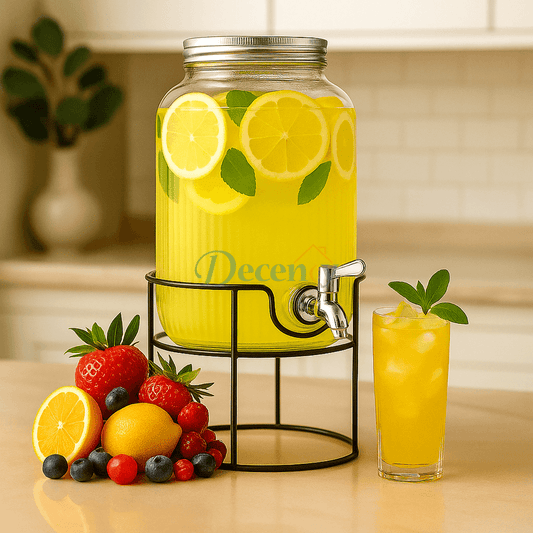 8L Round Glass Water Dispenser with Metal Stand