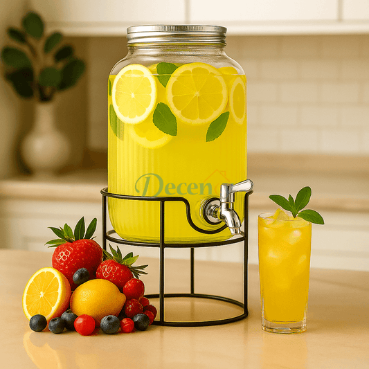 8L Round Glass Water Dispenser with Metal Stand
