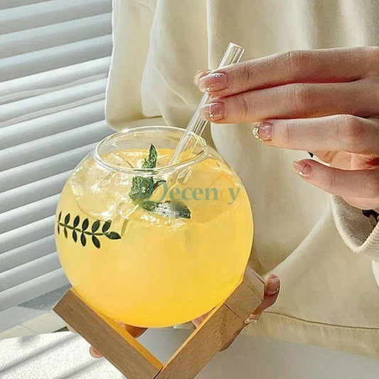 250 ml ocktail glass with wooden stand & glass straw