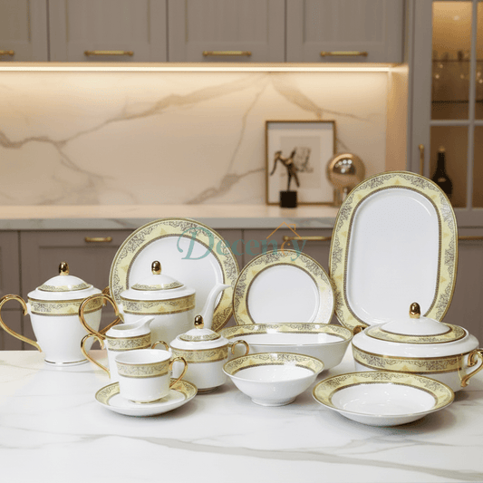Luxurious 61-Piece Victorian Gold Bone China Dinner Set