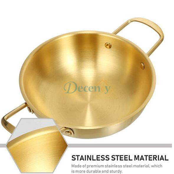gold stainless steel wok, golden stir fry pan, non-stick stainless steel skillet, elegant kitchen cookware, induction wok pan