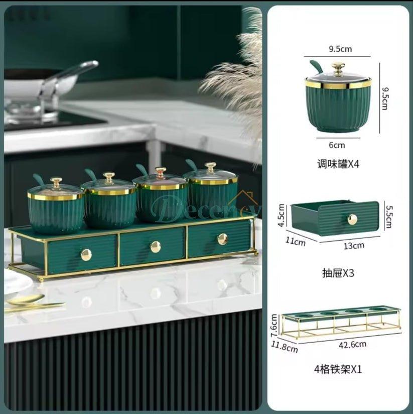Luxury Double Layer Kitchen Spice Rack with Metal Gold Stand
