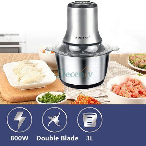 Meat Grinder Chopper 3L ,Electric Stainless Steel Meat Chopper, Silver - Decency