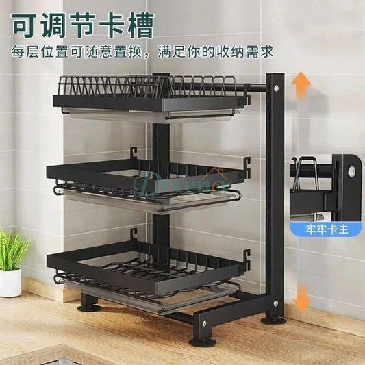 Adjustable Multi-Layer Kitchen Dish Rack – Drainage & Floor-Height