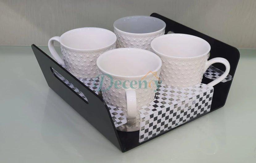 Serving Tray Acrylic Drink Glass Coffee Cup Tea Mug Plate Holder With 4 Holes.
