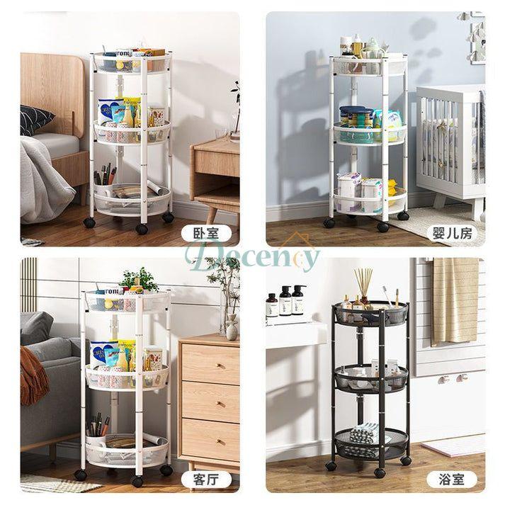 Three-tier Kitchen Large-capacity Storage Rack Foldable Floor Rack with Wheels