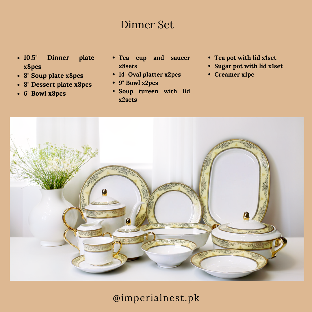 Luxurious 61-Piece Victorian Gold Bone China Dinner Set