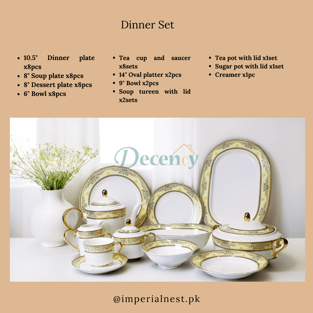 Luxurious 61-Piece Victorian Gold Bone China Dinner Set