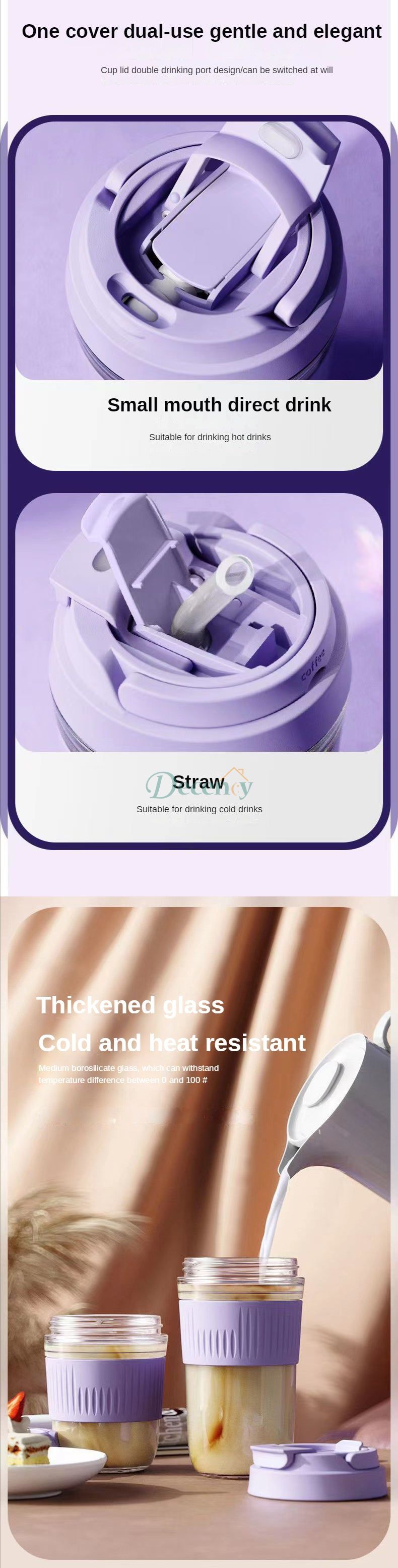 Coffee Glass Mug with Lids and Straws