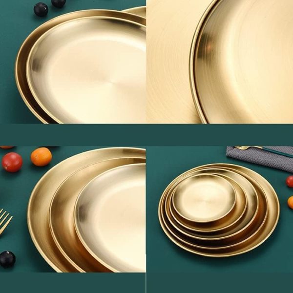 Royal Dine Round Golden Plate – Elegant Serving & Dining Tableware