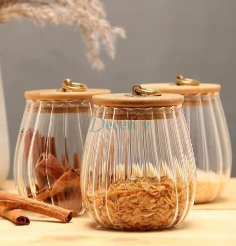Glass Storage Jars with Bamboo Lids โ Airtight Oval Canisters for Cookies