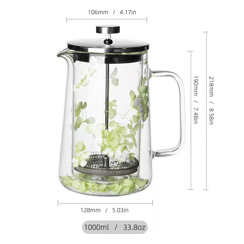 French Press Coffee Maker with Stainless Steel Filter – Elegant Floral Design