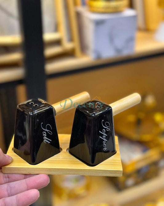 Salt Shaker Set With Wooden Handle & Bamboo Base