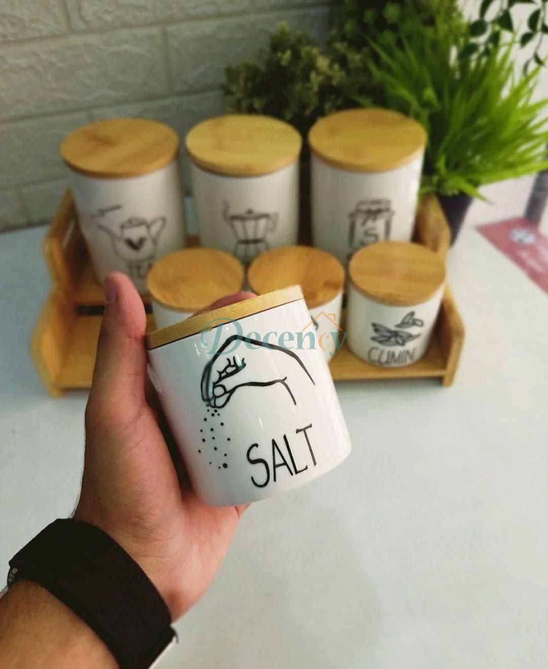 7 Pcs Spice Jar set with Real Bamboo lid & Bamboo Rack
