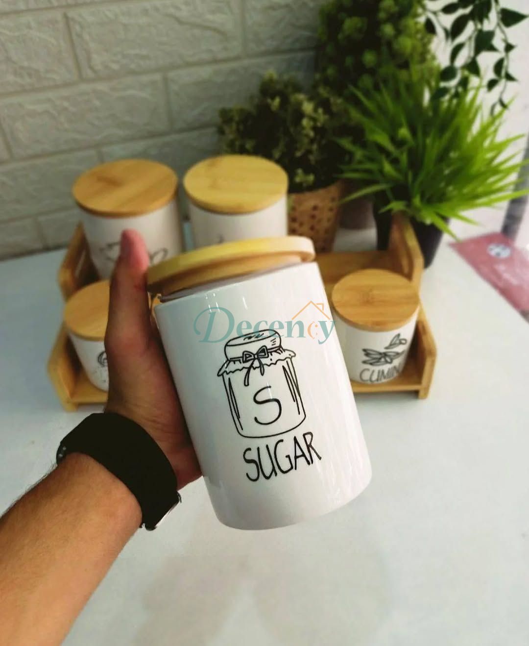 7 Pcs Spice Jar set with Real Bamboo lid & Bamboo Rack