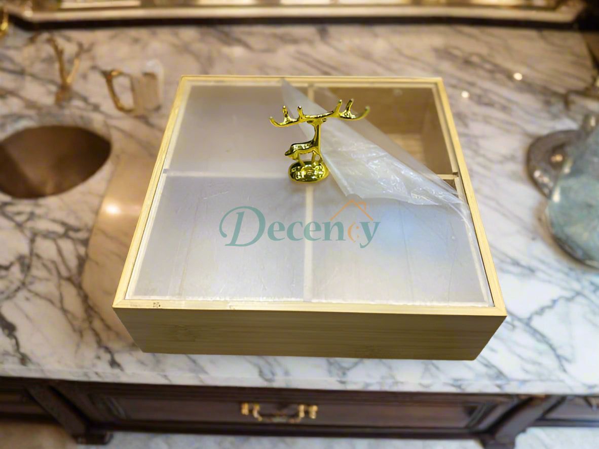 Golden Deer Wooden 4 Partition Dry Fruit Serving Dish