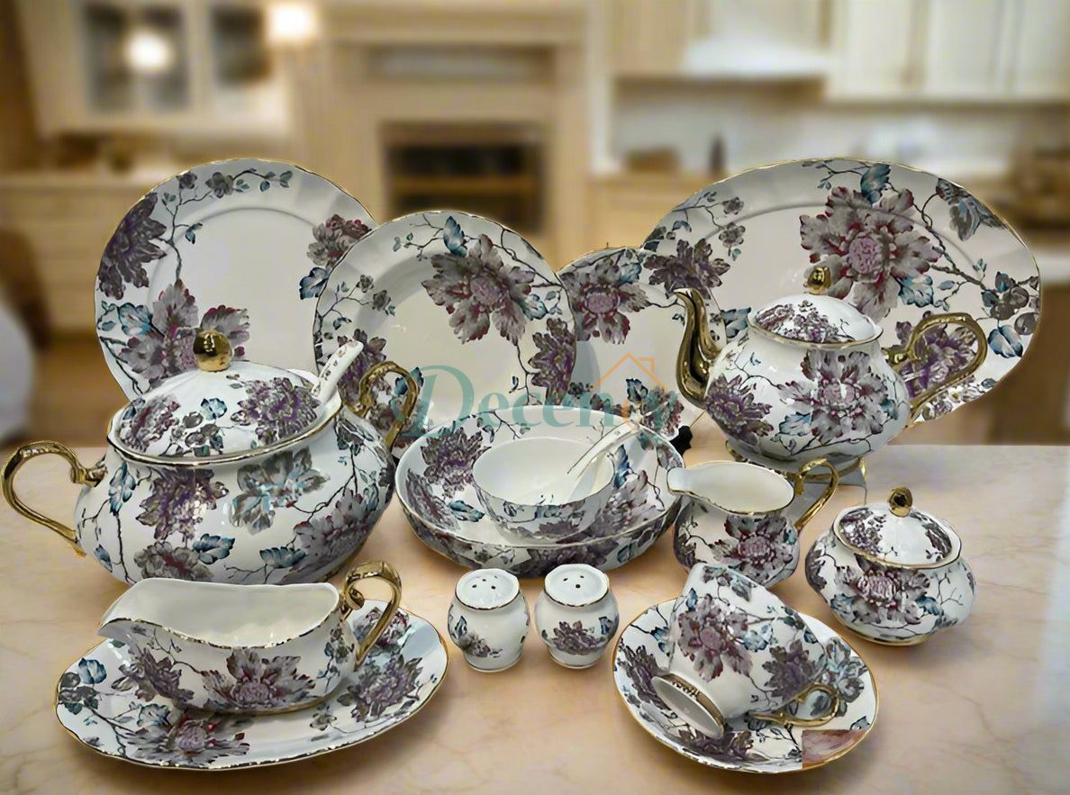 royal Albert dinner set 75 pcs fine bone china dinnerware set luxury floral porcelain dinner set 75-piece tableware for 5 Royal Albert vintage dinner set
